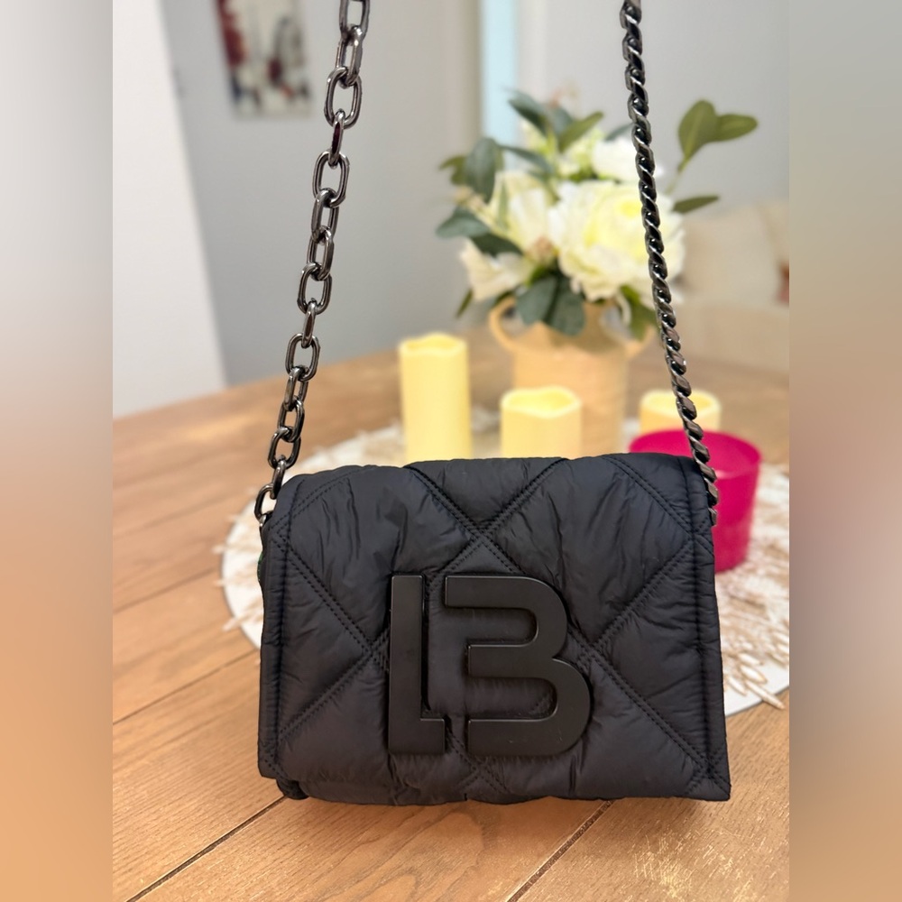 LB Quilted Black Crossbody Bag with Chain Strap